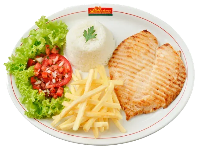 Filet de Frango Grill, prato completo com acompanhamentos
