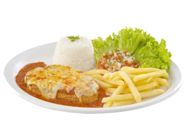 Steak Supremo Parmegiana, prato completo com acompanhamentos